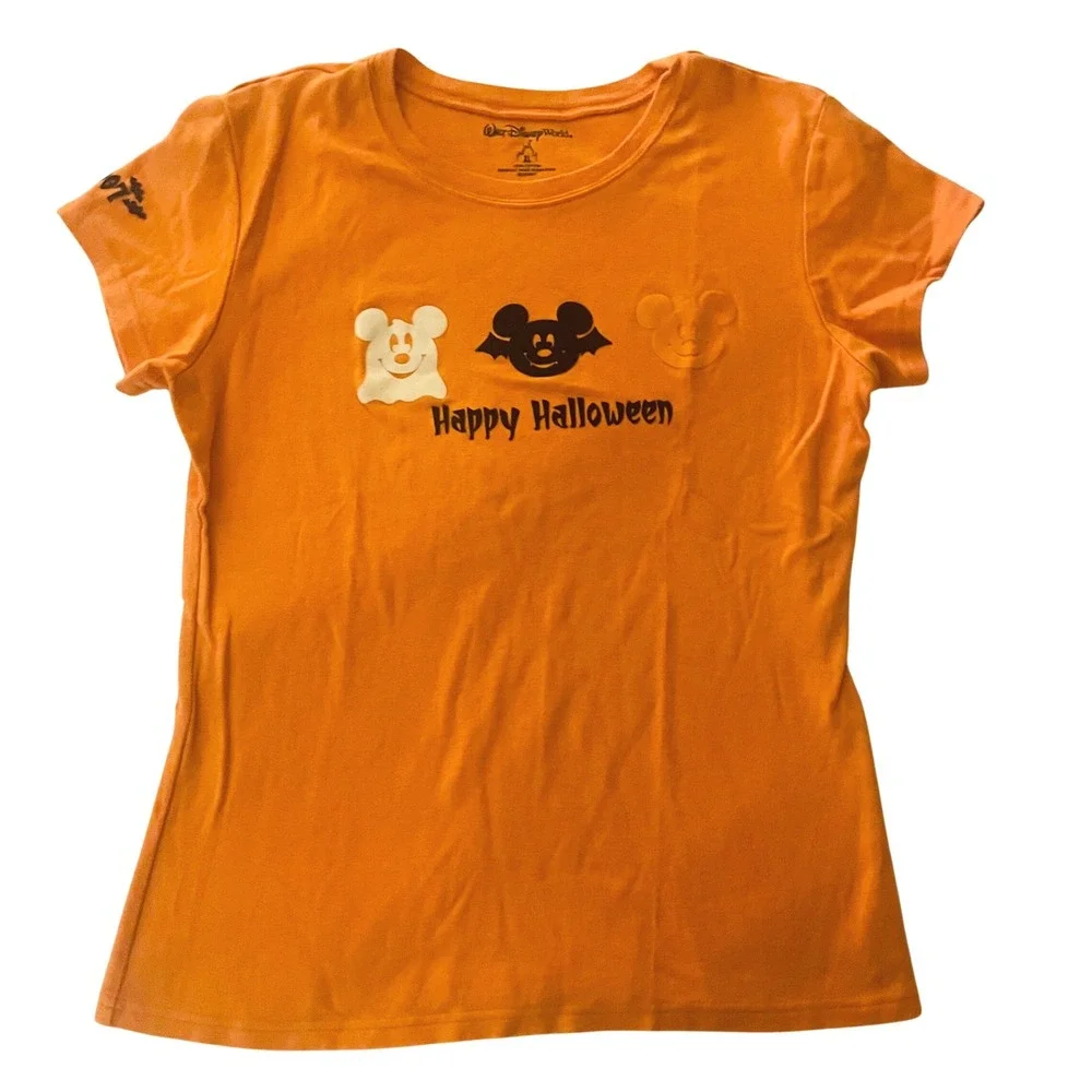 Vintage Disney Halloween Youth Young Woman's Shirt Orange‎